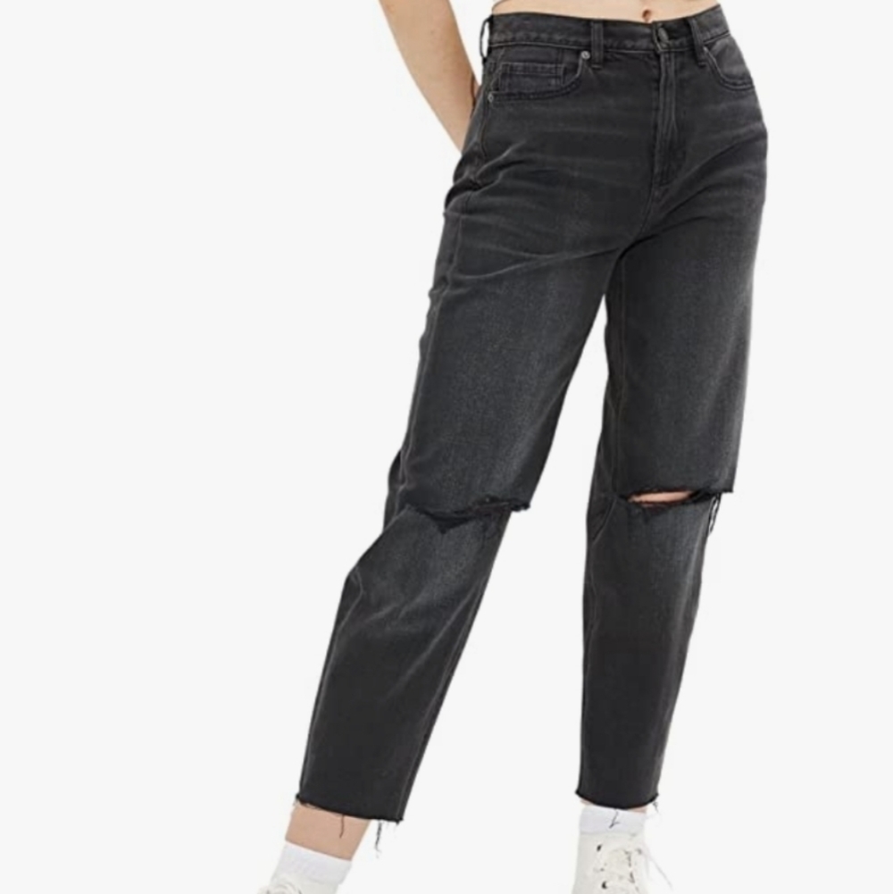 𝅺NEW! AMERICAN EAGLE Black Relaxed Mom Distressed Denim Jeans 20L.